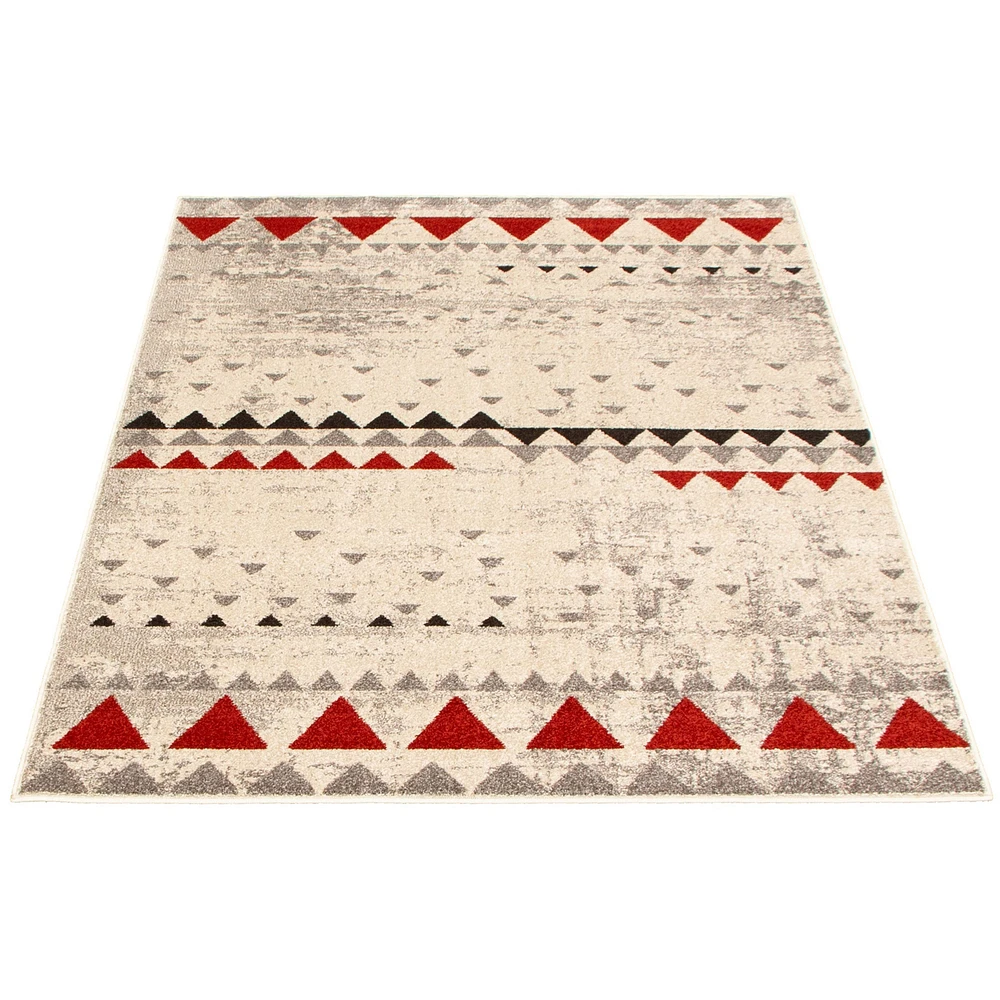 Modern Afghan Ivory/Red Rug
