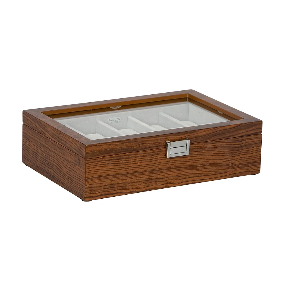 Mele and Co Jayson Glass Top Wooden Watch Box - Mahogany