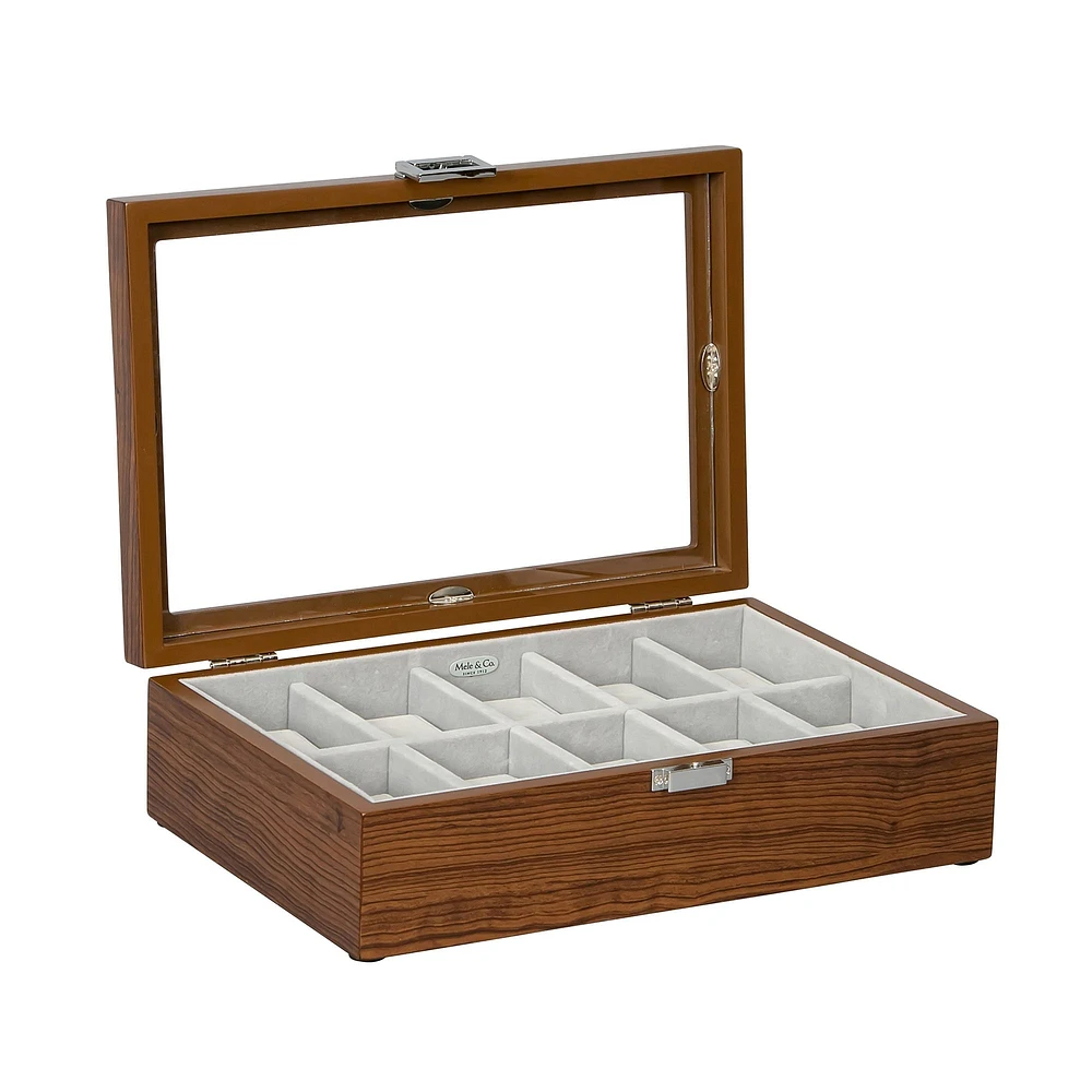 Mele and Co Jayson Glass Top Wooden Watch Box - Mahogany