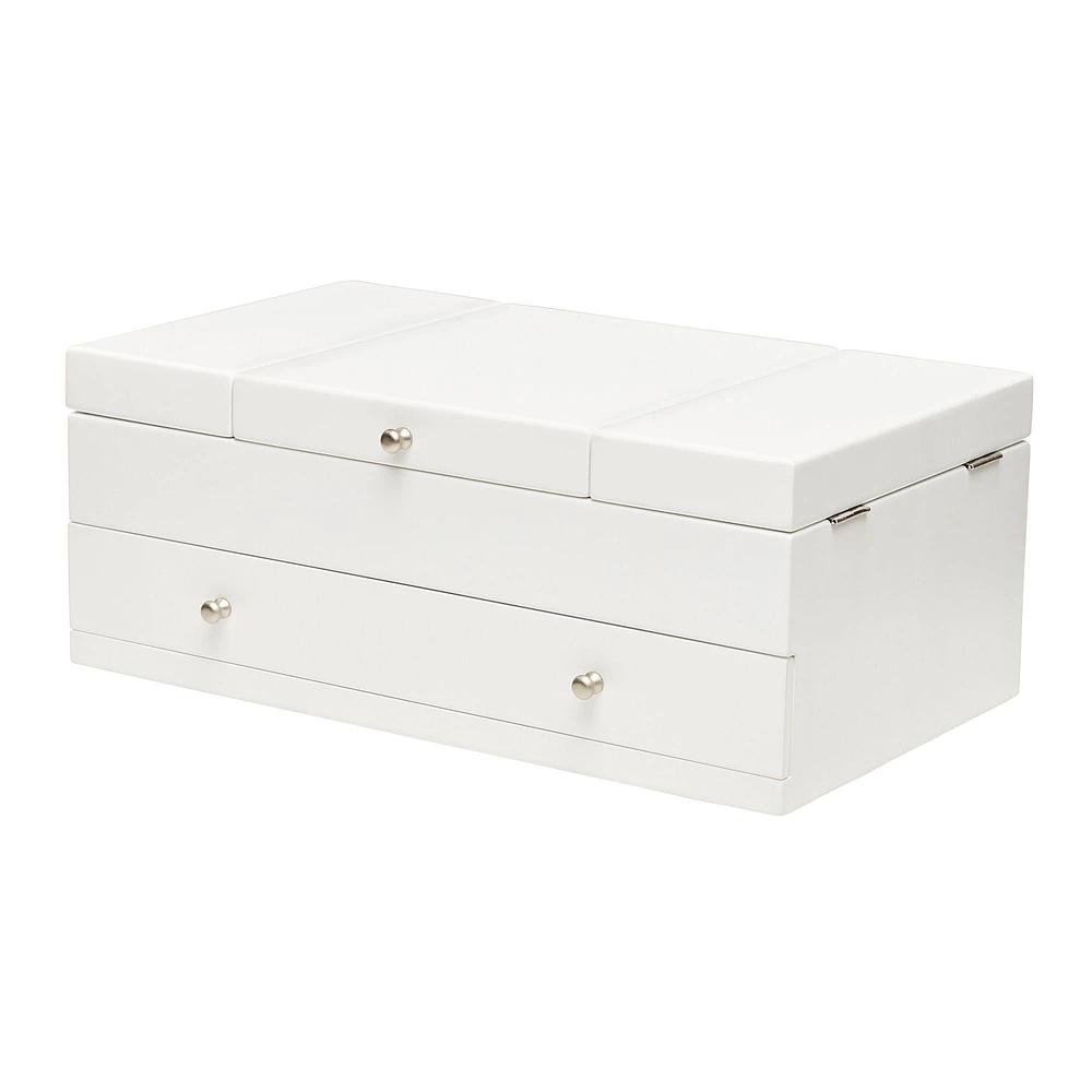 Mele and Co Everly Triple Lid Wooden Jewellery Box - White