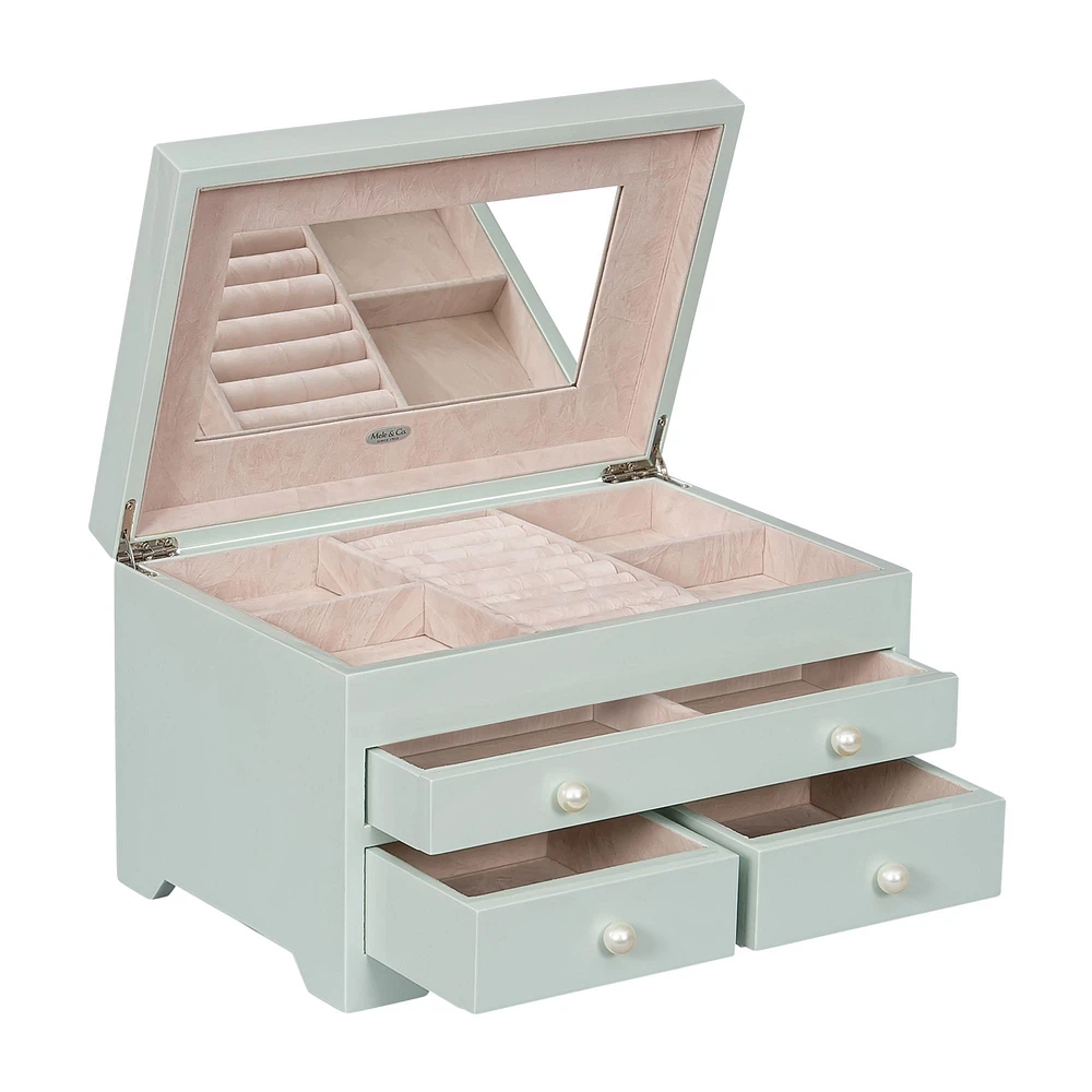 Mele and Co Bianca Seafoam Wooden Jewellery Box - High Gloss