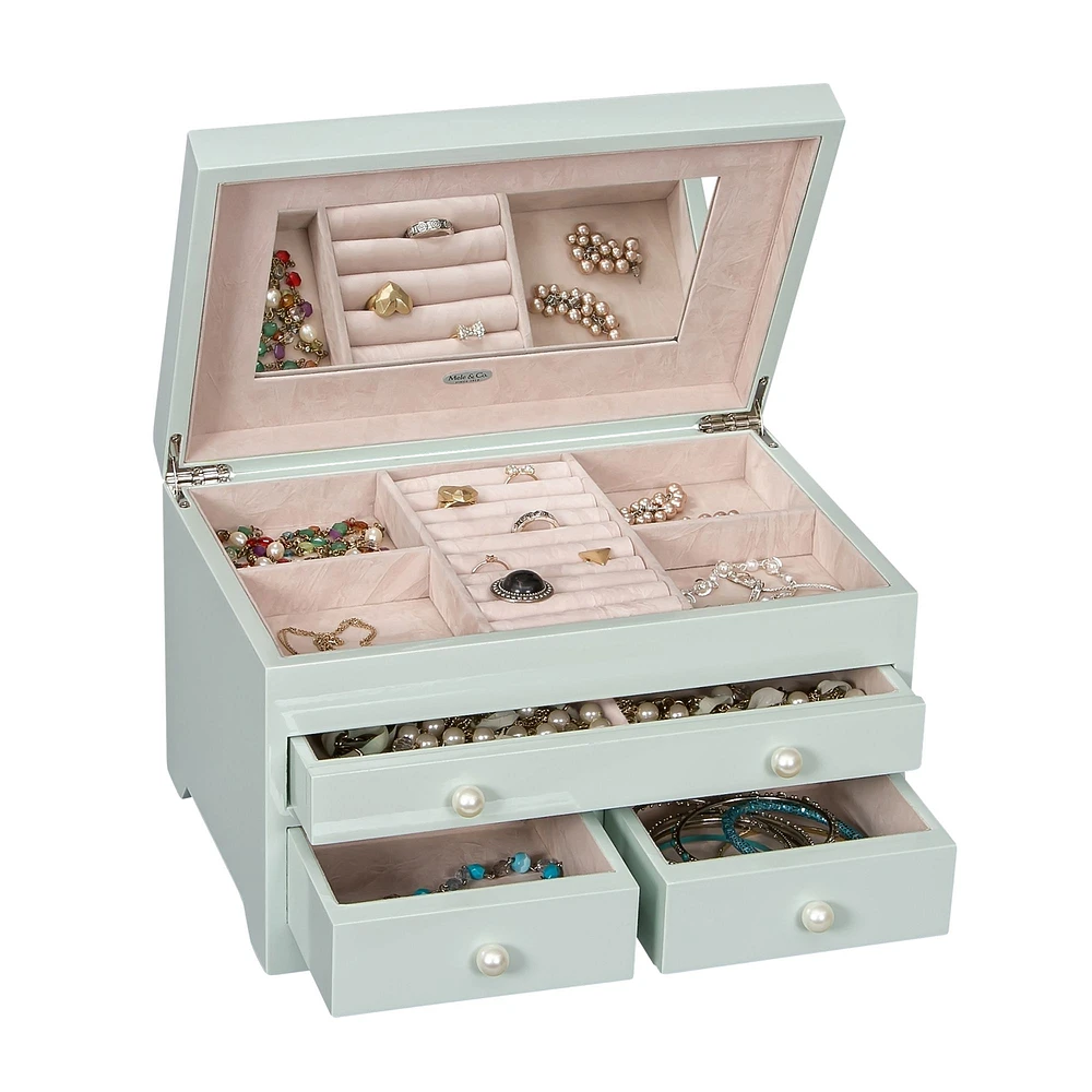 Mele and Co Bianca Seafoam Wooden Jewellery Box - High Gloss