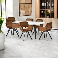 Marble Dining Set with Brown Swivel Chairs, Set of 7