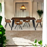Dining Set with Brown Swivel Chairs, Set of 5 - Dark Brown