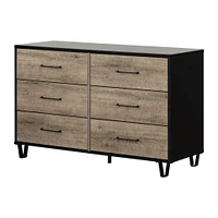 Commode double à 6 tiroirs Arlen en chêne vieilli et noir mat par South Shore Furniture