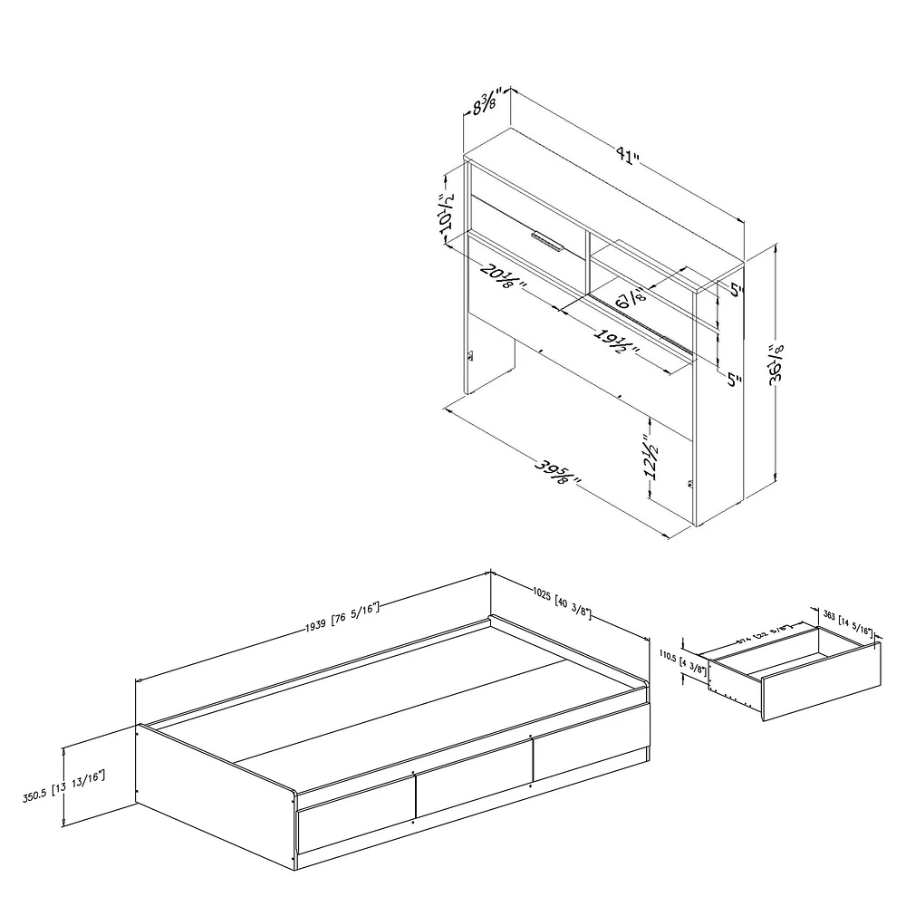 Lit complet avec rangement et tête de lit Fynn par South Shore Furniture - Chêne rustique