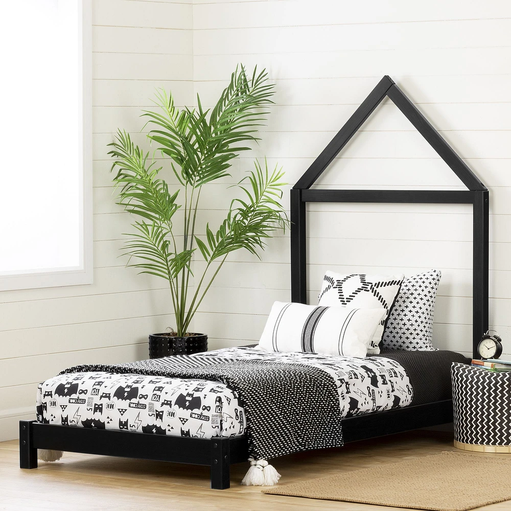 Sweedi Twin Solid Wood Bed with Headboard in Matte Black by South Shore Furniture