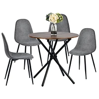 Modern 5-Piece Round Espresso Dining Set with Grey Chairs