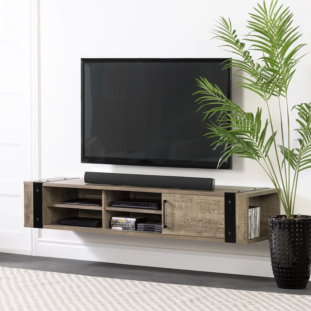 Munich Wall Mounted Media Console in Weathered Oak by South Shore Furniture