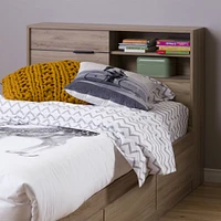 Fynn Twin Bookcase Headboard with Storage Rustic Oak by South Shore Furniture