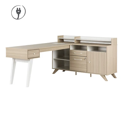 South Shore Furniture Helsy L-Shaped Desk with Power Bar and Removable Hutch