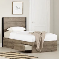 Arlen Twin Mates Bed with 3 Drawers and Headboard Set Weathered Oak by South Shore Furniture