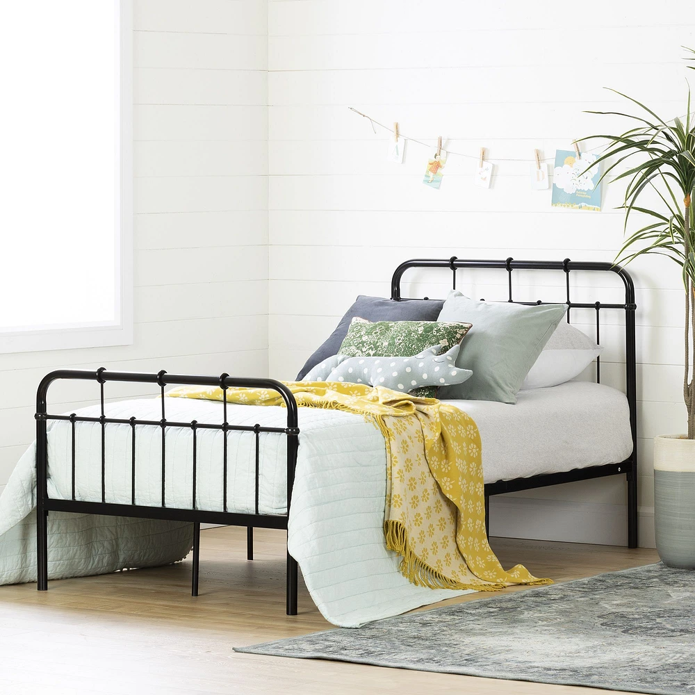Cotton Candy Twin Metal Platform Bed with Headboard and Footboard by South Shore Furniture - Black