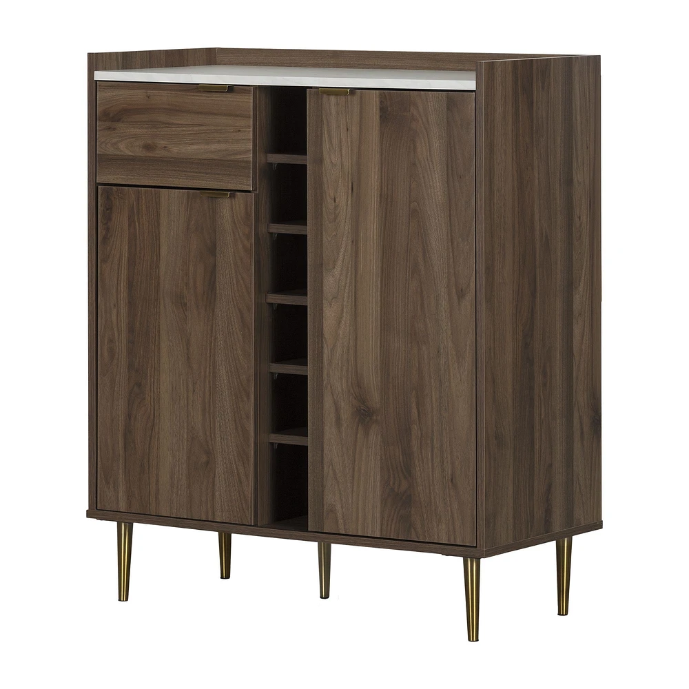 Hype Buffet with Wine Storage Natural Walnut and Faux Marble by South Shore Furniture