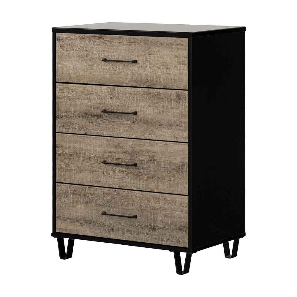 Arlen 4-Drawer Chest in Weathered Oak and Matte Black by South Shore Furniture