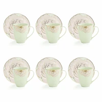 Rose 12-Piece Bone ChinaCups and Saucers Set by Brilliant