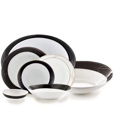 Black Swirl 22-Piece Bone China Dinnerware Set by Brilliant