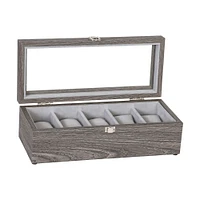 Mele and Co Nolan Woodgrain Watch Storage with Glass Lid - Grey