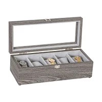 Mele and Co Nolan Woodgrain Watch Storage with Glass Lid - Grey