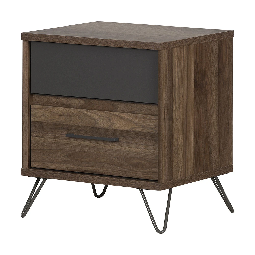 Olvyn 2-Drawer Nightstand - End Table with Storage Natural Walnut and Charcoal by South Shore Furniture