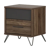 Olvyn 2-Drawer Nightstand - End Table with Storage Natural Walnut and Charcoal by South Shore Furniture