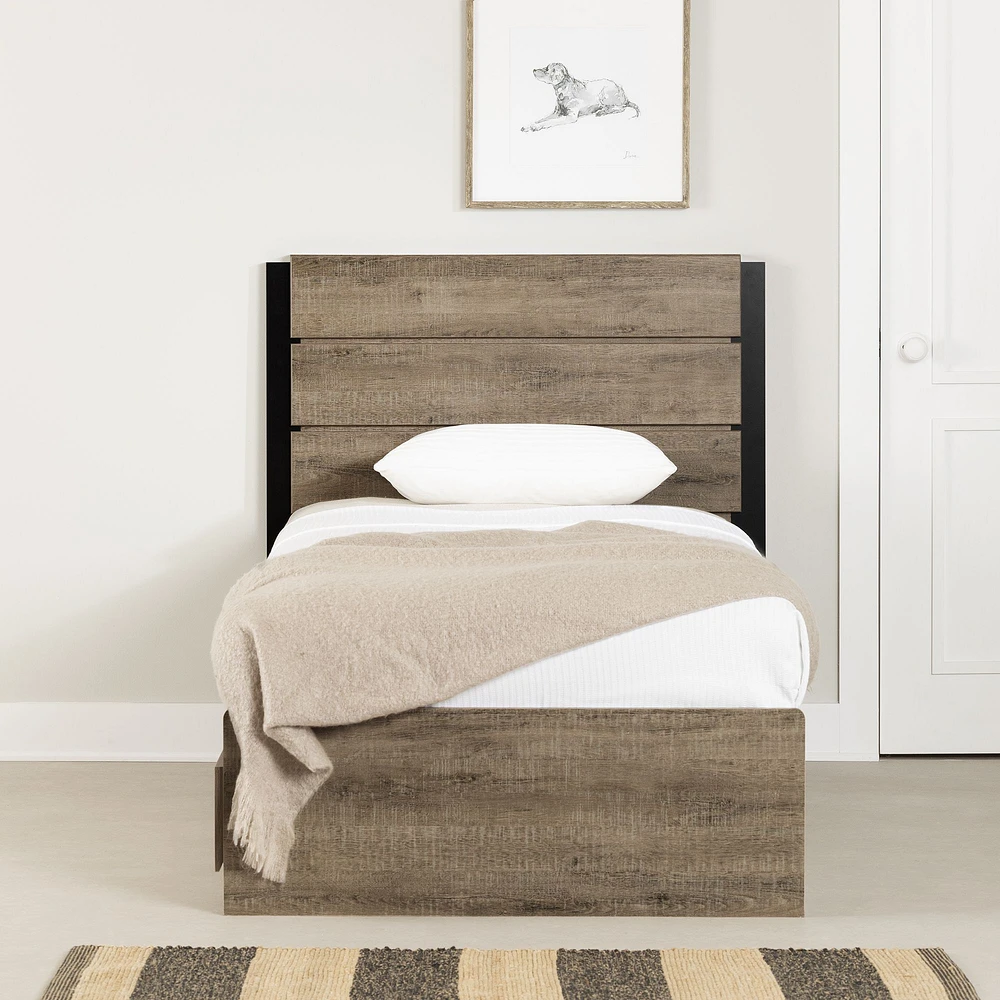 Arlen Twin Mates Bed with 3 Drawers and Headboard Set Weathered Oak by South Shore Furniture