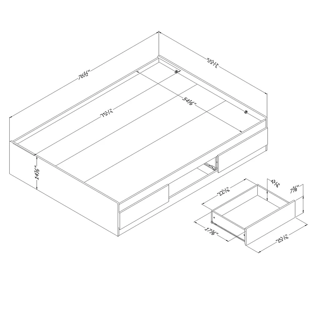 Arlen Full Mates Bed with 3 Drawers Weathered Oak by South Shore Furniture