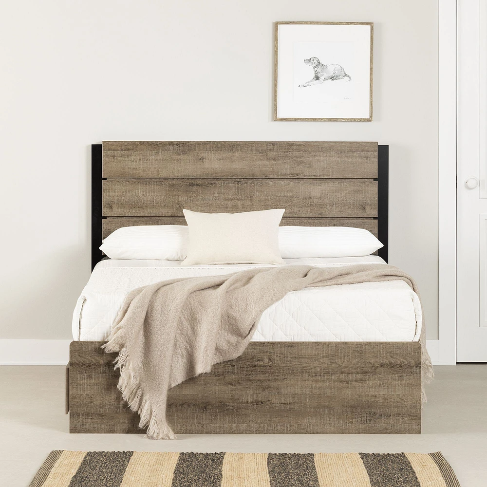 Arlen Full Mates Bed with 3-Drawers and Headboard Set by South Shore Furniture - Weathered Oak