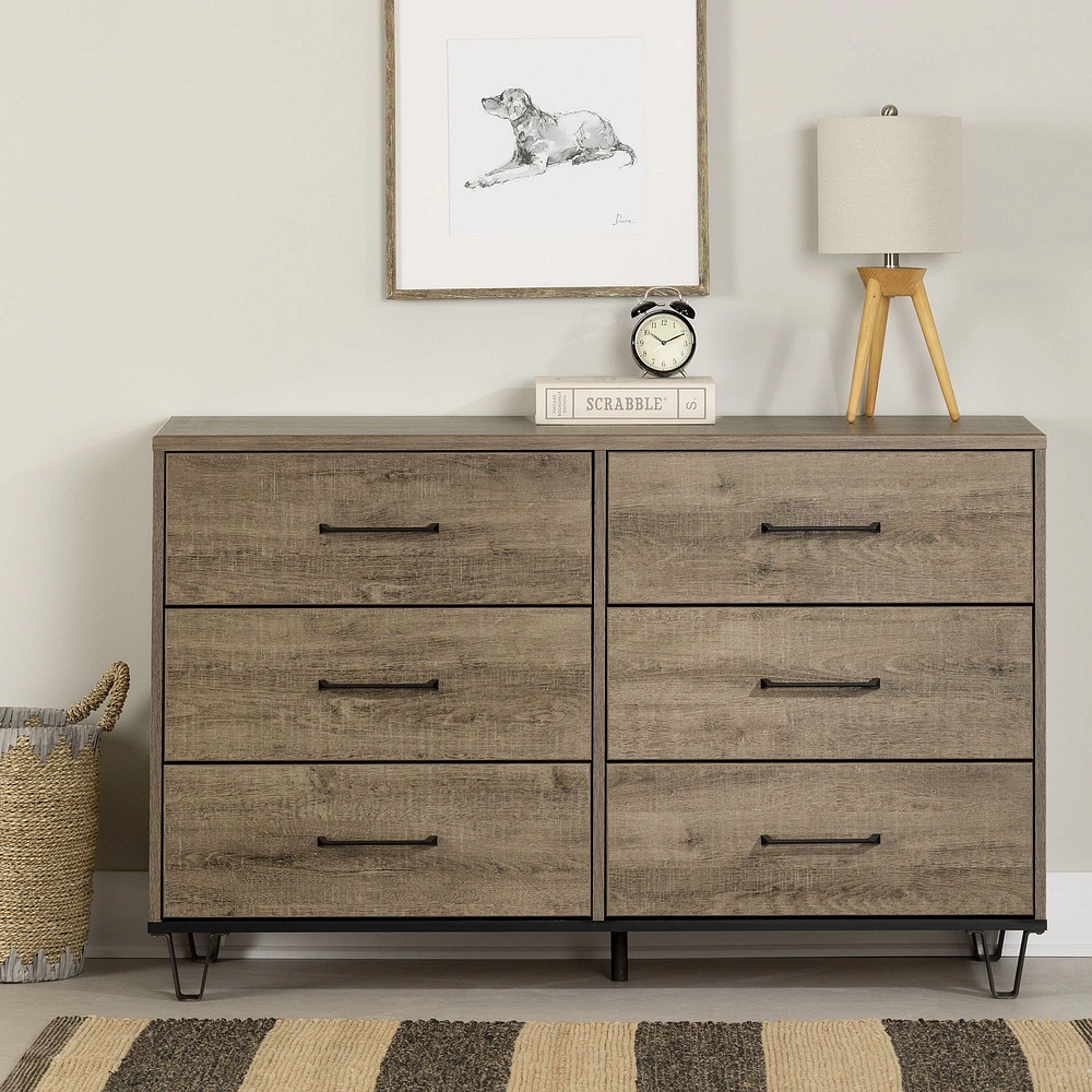 Arlen 6-Drawer Double Dresser in Weathered Oak by South Shore Furniture