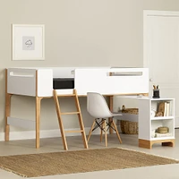 Bebble Twin Loft Bed with Desk White and Natural by South Shore Furniture