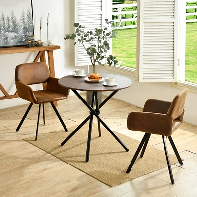 3-Piece Dining Set Walnut Round Table With Suede Brown Swivel Chairs by Maison Classique