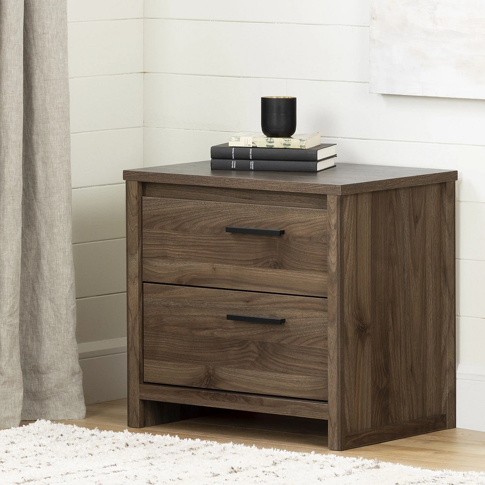 Tao 2-Drawer Nightstand in Natural Walnut by South Shore Furniture