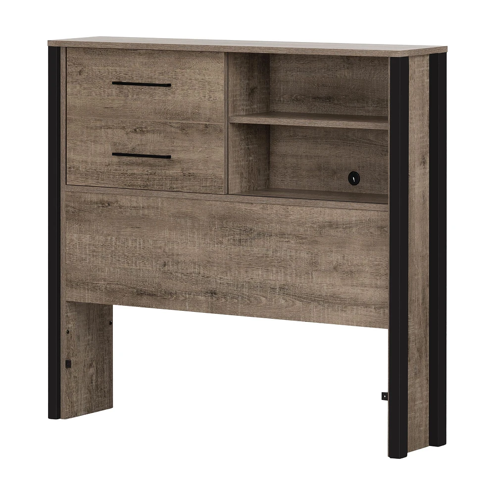 Munich Twin Bookcase Headboard in Weathered Oak and Matte Black by South Shore Furniture