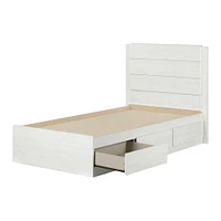 South Shore Furniture Arlen Lit simple avec 3 tiroirs et tête de lit - Pin blanc