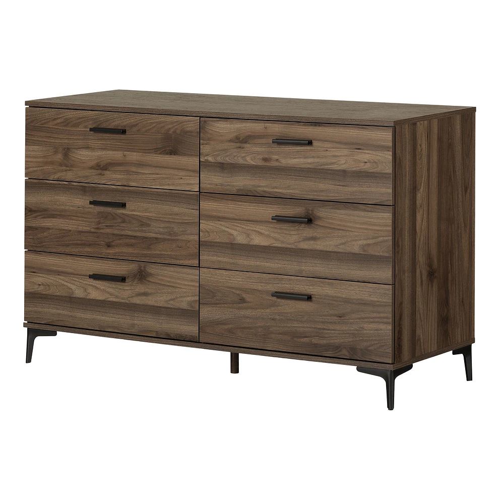 South Shore Furniture Musano Commode à 6 tiroirs avec pieds en métal - Noyer naturel