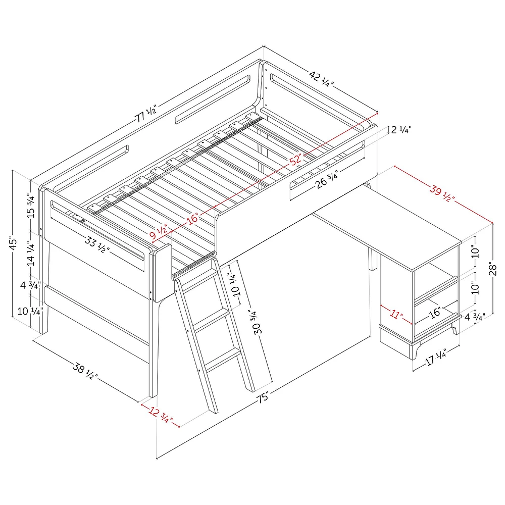 Bebble Twin Loft Bed with Desk White and Natural by South Shore Furniture