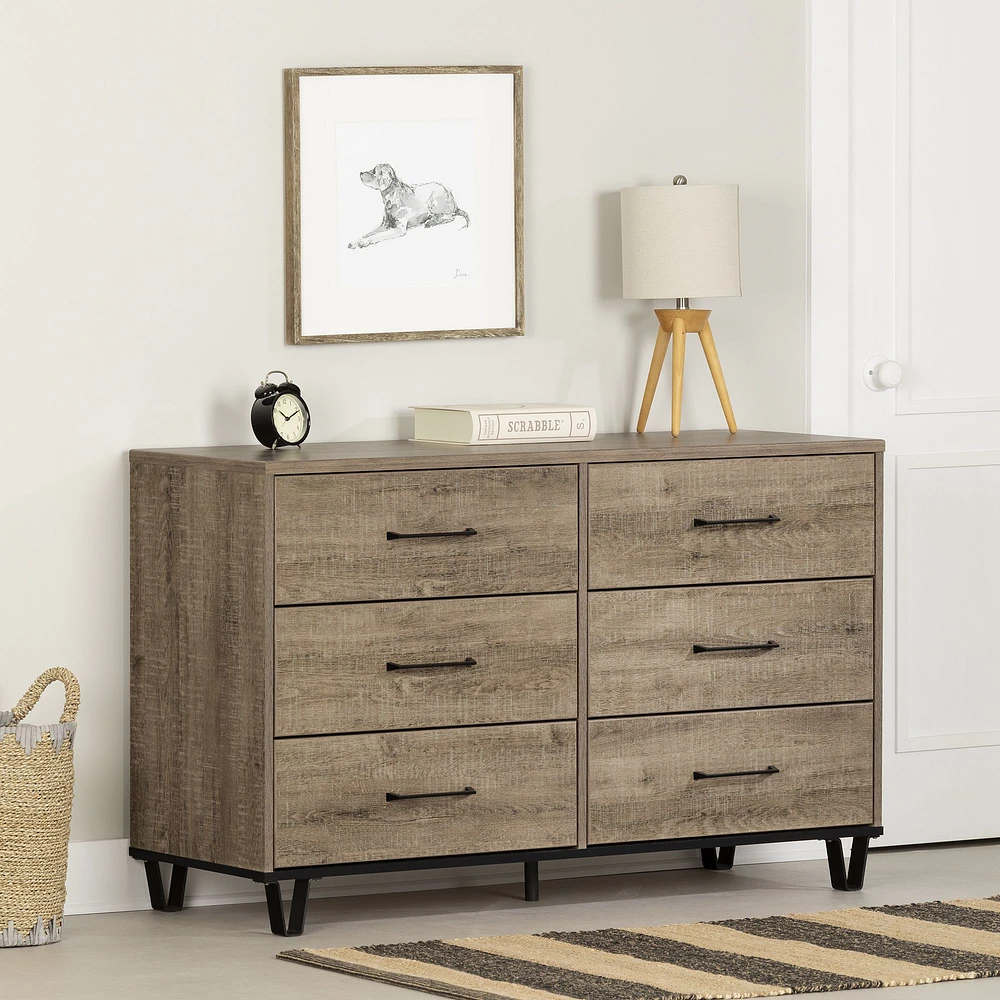 Arlen 6-Drawer Double Dresser in Weathered Oak by South Shore Furniture