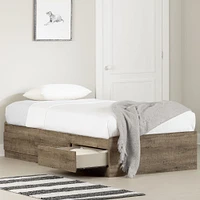 Munich Twin Mates Bed with 3 Drawers in Weathered Oak by South Shore Furniture