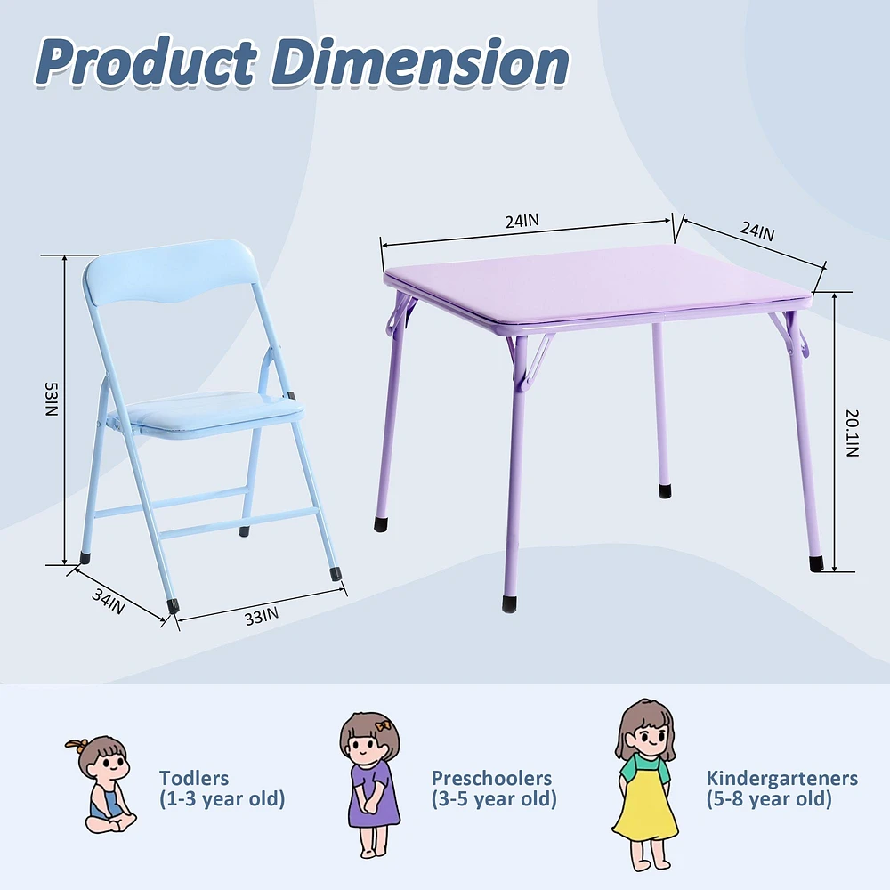 Ensemble de table et chaises pliables pour enfants, ensemble de 3 - Pastel