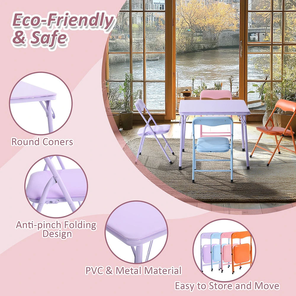 Kids Folding Table and Chairs Set, Set of 5 – Pastel