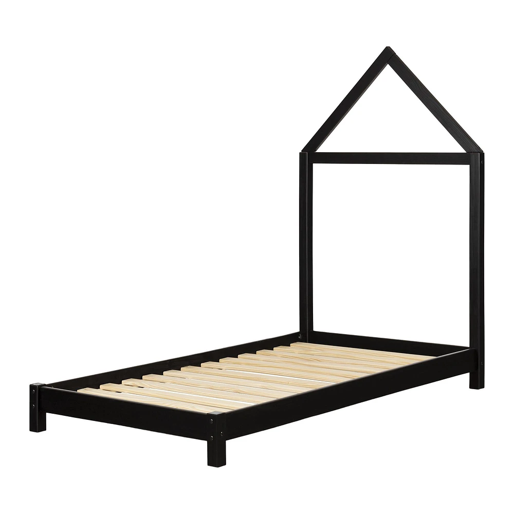 Lit Jumeau Sweedi en bois massif avec tête de lit noir mat par South Shore Furniture