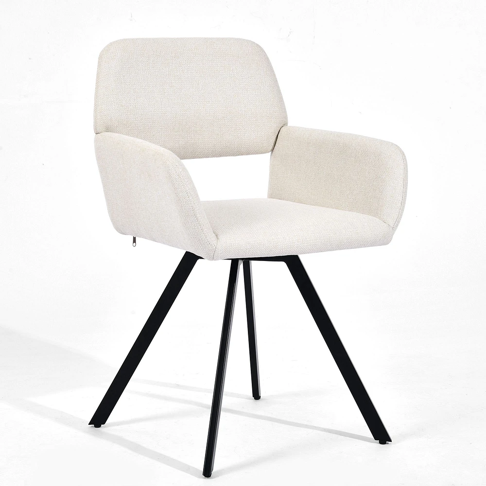 Dining Set with Beige Swivel Chairs, Set of 7 - Dark Brown
