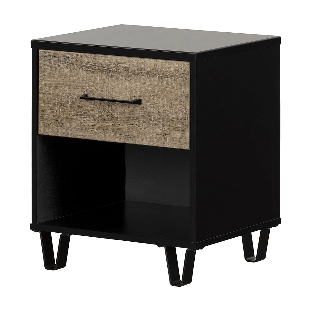 Arlen 1-Drawer Nightstand Weathered Oak and Matte Black by South Shore Furniture