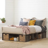 Avilla Queen Platform Bed with Wicker Baskets in Oak by South Shore Furniture