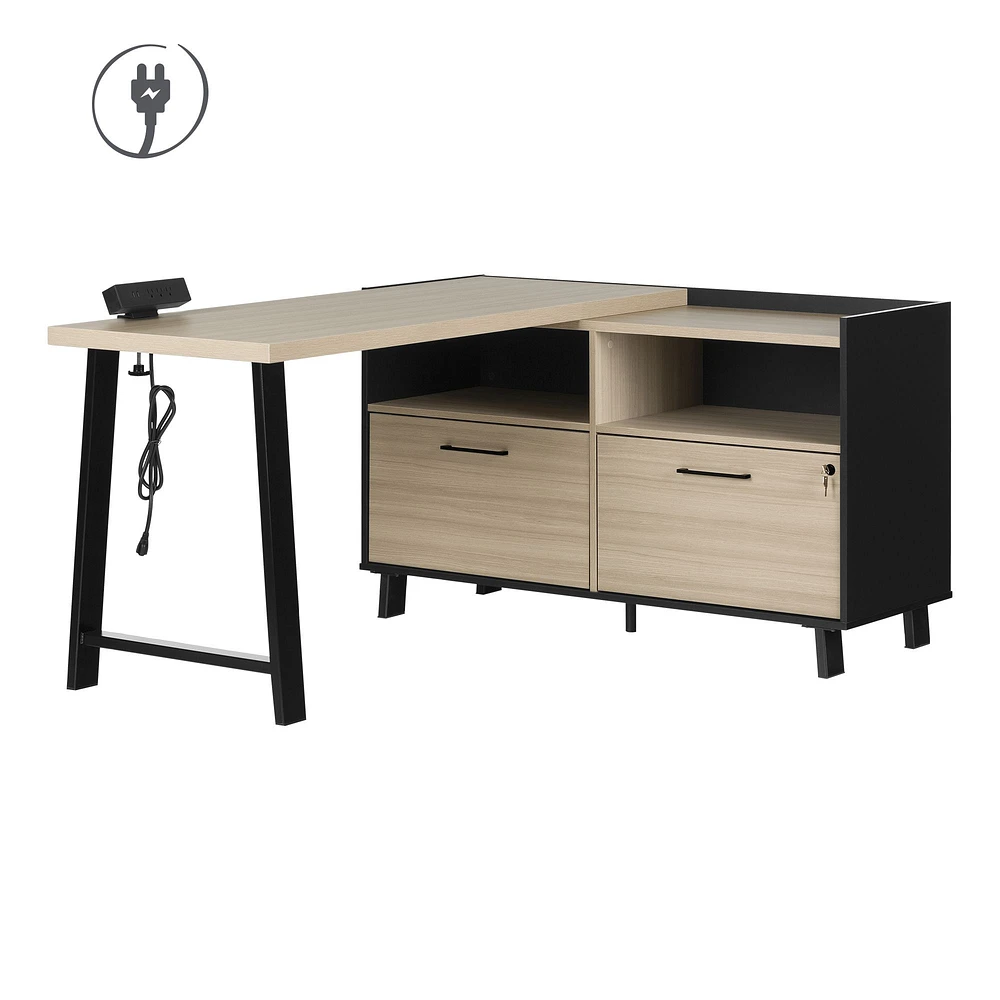 South Shore Furniture Kozack L-Shaped Computer Office Desk with Power Bar
