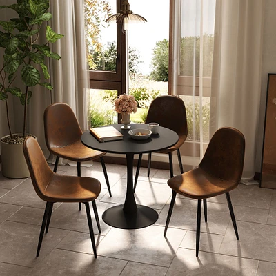 Round Dining Set with Suede Chairs, Set of 5