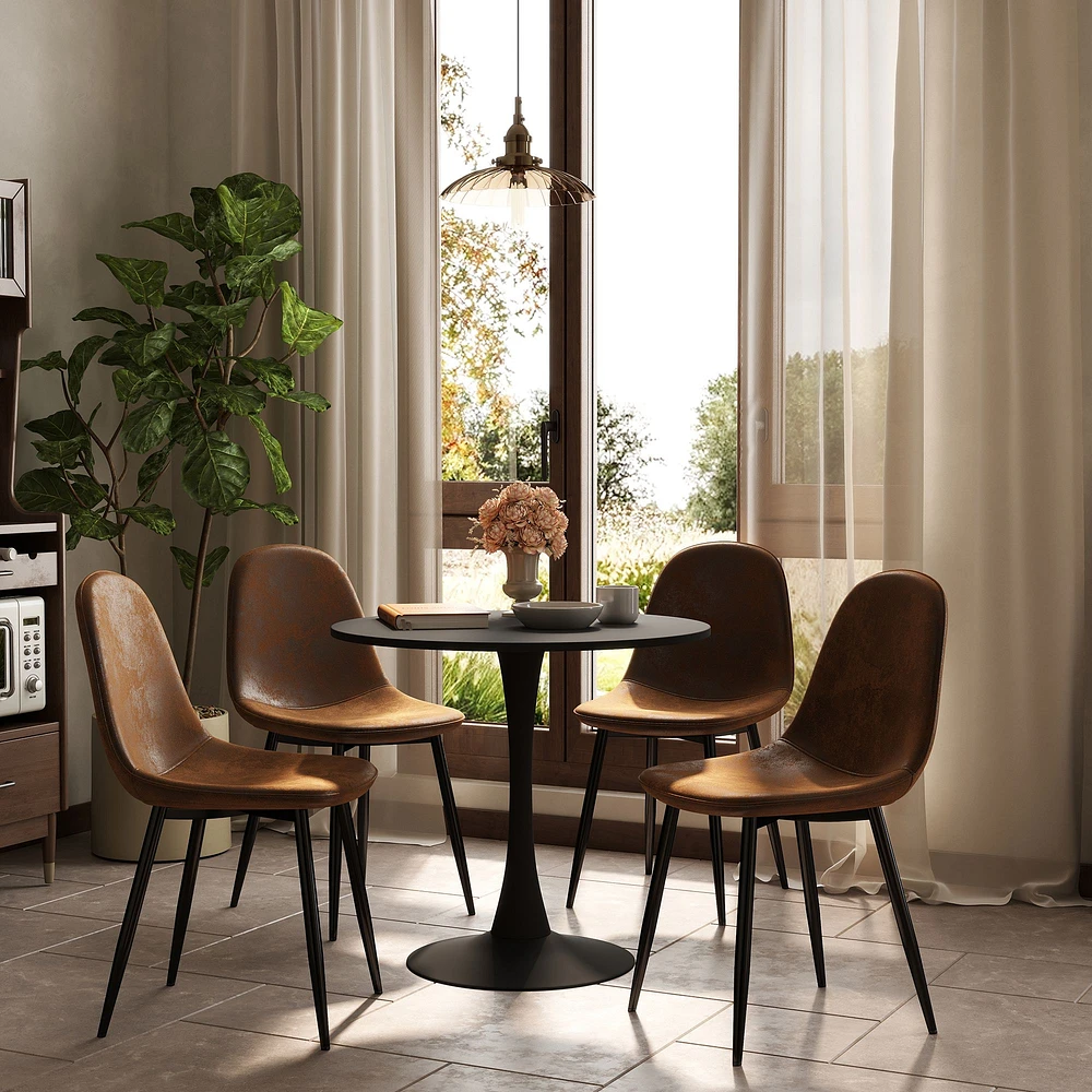 Round Dining Set with Suede Chairs, Set of 5