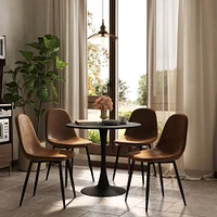 Round Dining Set with Suede Chairs, Set of 5