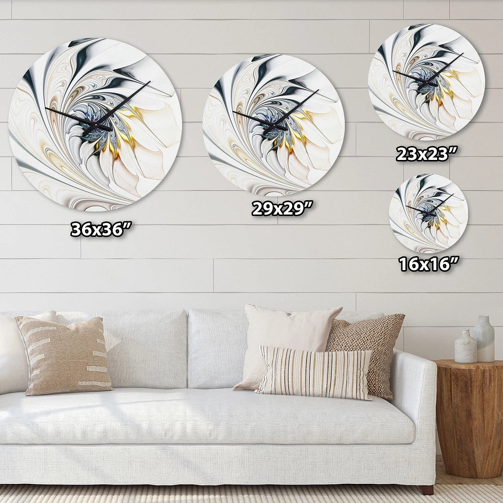 White Stained Glass Floral Art Oversized Wall Clock