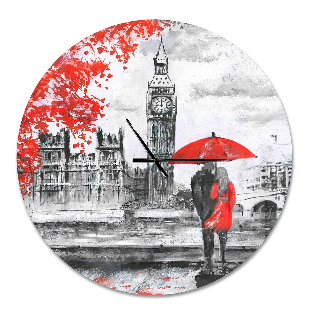 Couples Walking Paris Metal Wall Clock